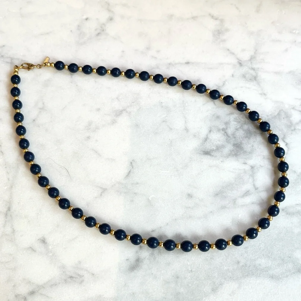 Vintage Monet Signed Blue and Gold Toned Beaded Necklace